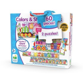 Set 2 puzzle-uri mari Trenul urias cu culori si forme 60 piese 152.4 cm lungime 3-6 ani